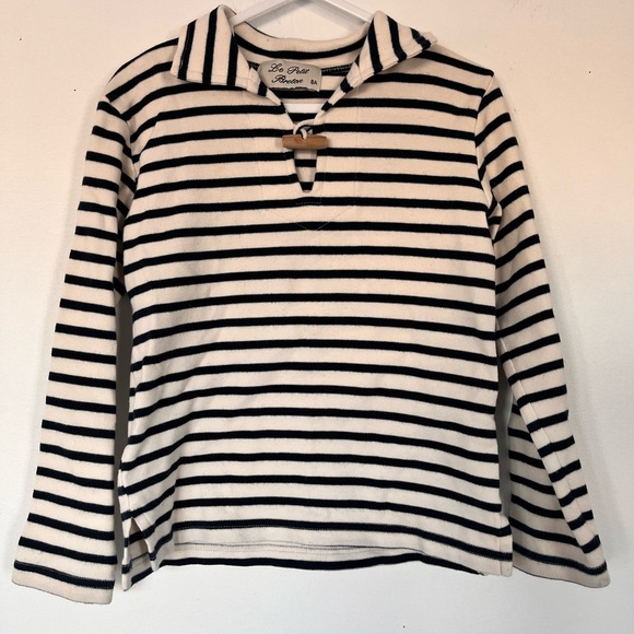 Le petit Breton. Striped Kids Shirt with Toggle Closure 8yo Cream/Navy Blue - Picture 1 of 6